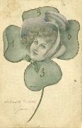 Tête de femme dans un trèfle à quatre feuille. (Bonne Année) 1903