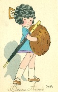 Bonne année. (Femme au manchon et parapluie)
