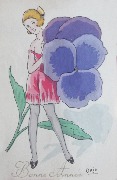 Bonne année. (fille et grande pensée)