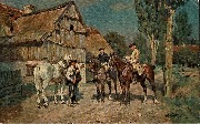 (2 cavaliers parlant &agrave; un paysan)
