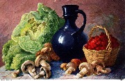 (Nature morte au grand pot violet avec chou et champignons)