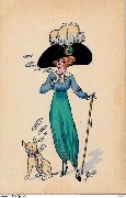 (El&eacute;gante avec son bull-dog, les deux fumant en faisant des ronds de fum&eacute;e)