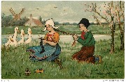 Tresse et tricot au bord d'un &eacute;tang en Hollande