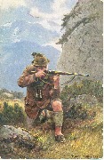 (Chasseur en position de tir,paysage montagneux)