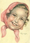 (Portrait de fillette au foulard rouge &agrave; carreaux)