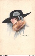 (femme au chapeau noir et au col de fourrure)