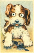 Chien et stylo avec encre. Yeux mobiles