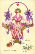 Femme dans un panier fleuri