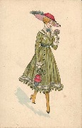 Coquette en robe verte et large chapeau plat