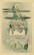 Bonne ann&eacute;e (Cochon et lune sur un biplan et verres et bouteilles humanis&eacute;s)