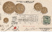 Carte postale avec pavillon national pour faire conna&icirc;tre le monnayage international-Le Japon