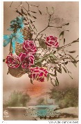 Bonne année (Panier osier avec roses et gui)