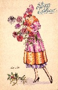Elle tient un bouquet de chrysanth&egrave;mes. Bonne ann&eacute;e