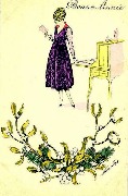 Bonne ann&eacute;e. Branche de gui. Elle lit une lettre