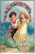 Best Wishes (gar&ccedil;on et fille dansant en tenant un arceau de branches fleuries)