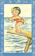 Jeune baigneuse sur un plongeoir &agrave; la mer
