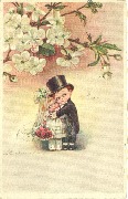 Couple jeune mari&eacute; branche de pommier en fleur